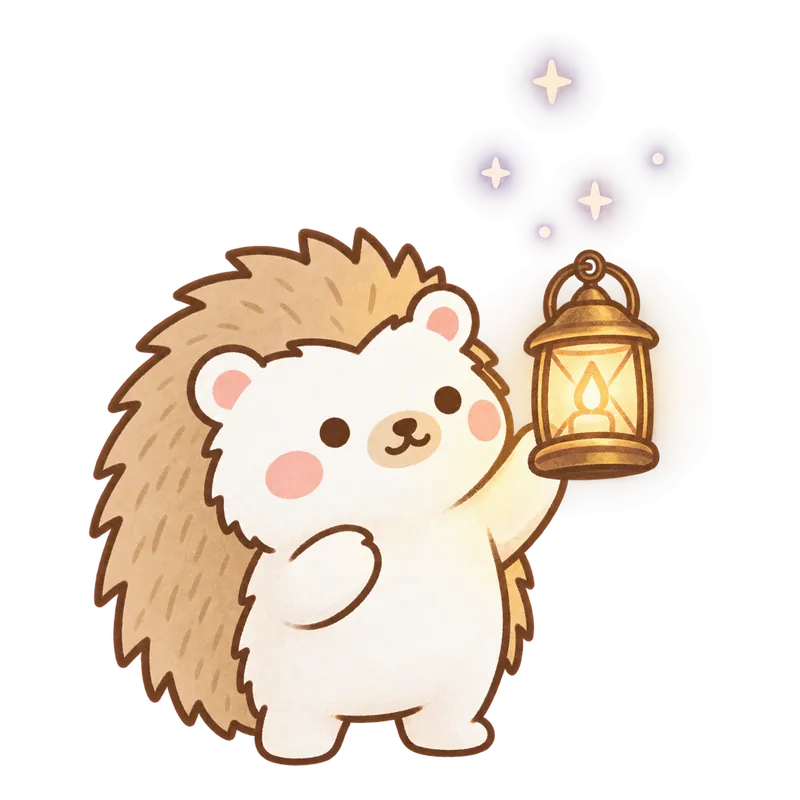 Tochi the hedgehog holding up a glowing lantern, with mood orbs drifting above it