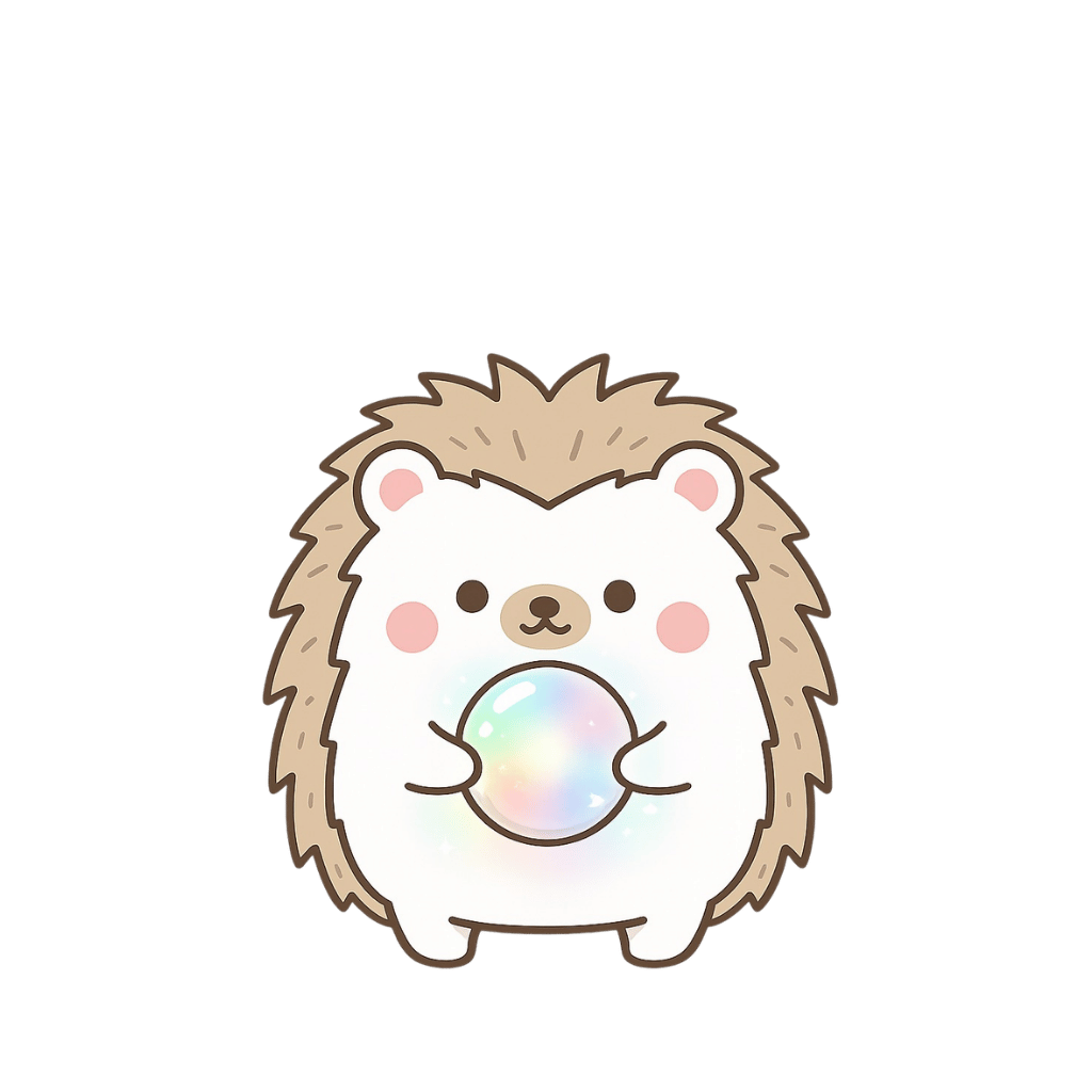 Tochi the hedgehog gently holding a shimmering, iridescent mood orb